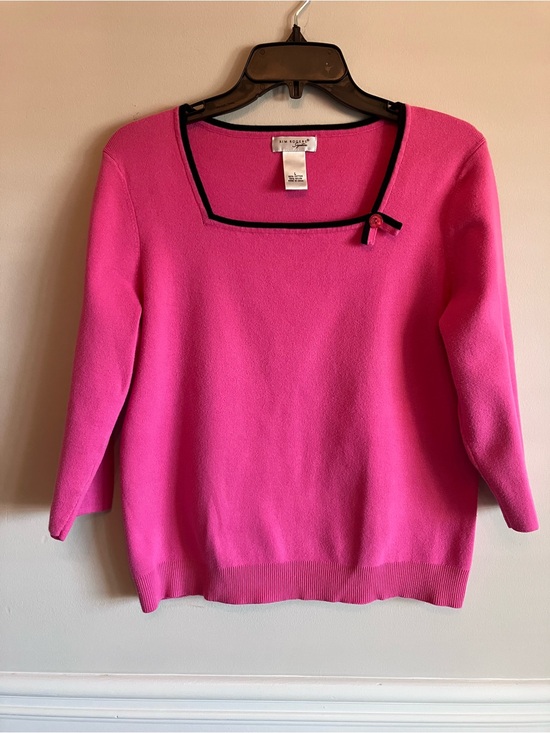 Kim Rogers Sweaters - Kim Rogers Signature Retro Sweater Size L. TWEE pink black trim bow detail